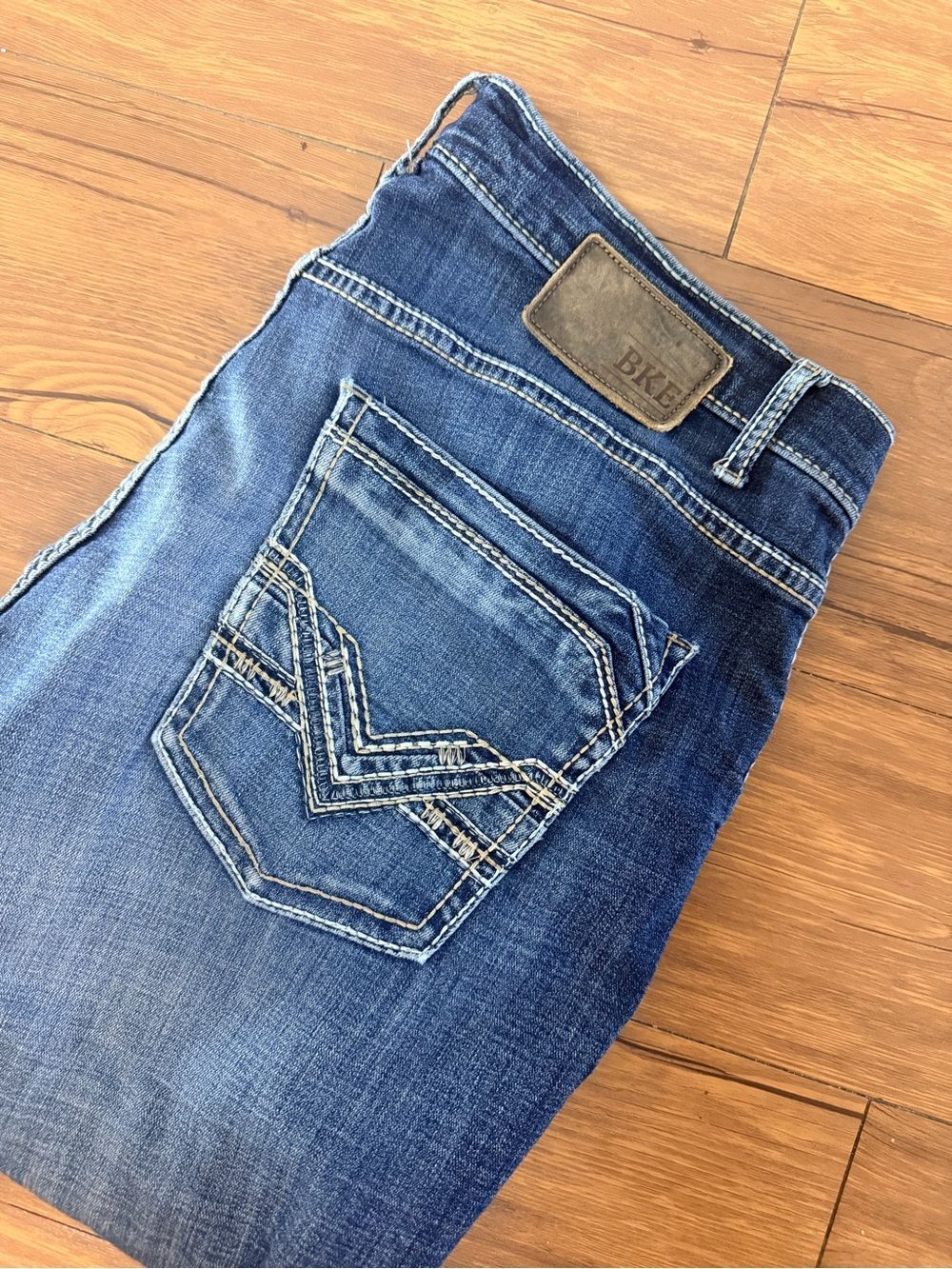 BKE Mens Tyler Straight Leg Jeans Size 34R Dark Wash 34x32 Thick Stitch Y2K